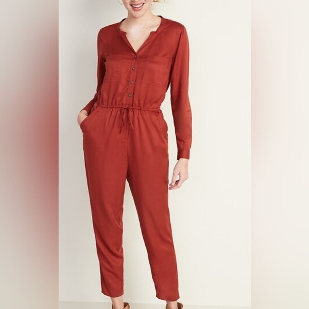 NWT Old Navy Tierra Red Long Sleeve Jumpsuit